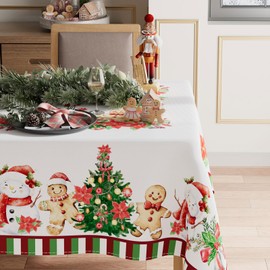 XCHI Plaid Winter Snowman Gingerbread Man Christmas Tree Tablecloth Rectangle Christmas Table Cloth Washable Table Coversfor Indoor Dining Home Party Xmas Decorationss 60x84 Inch
