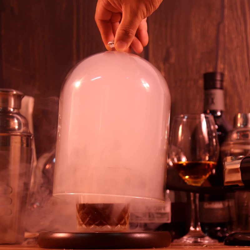 TMKEFFC Smoking Cloche For Food Drinks With Wood Base, Cocktails