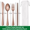 Travel Silverware Set Rose Gold Camping Picnic Utensils Set With
