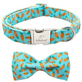 Babole Pet Easter Dog Collar with Bow Tie - Adjustable Easter Carrot Dog Collar Designer Bowtie Collar Metal Buckle Puppy Collars for Small Medium Large Dogs XS