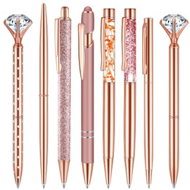 Supervitae 8 Pcs Ballpoint Pen for Women Fancy Black Ink Pens Gifts for Journaling Liquid Sand Glitter Pen Bridal Shower Gifts for Wedding Women Office Desk School Stationery Supplies(Rose Gold)