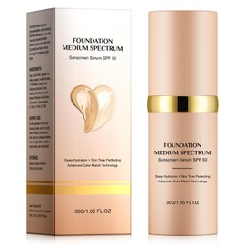 Foundation 4 in 1 - Medium Spectrum with SPF 50+, Anti-Aging, Concealer, Sun Protection, Hydrating Color Changing Foundation Makeup Liquid - Longwearing & Waterproof for Sport, Dancing (1PC, 30ml)