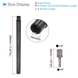 CoCud Extra Long Hollow Socket, 14mm Size 300mm Length 1/4" Hex Shank, 6-Point Quick-Change Deep Well Power Nut Driver - (Applications: for Long Threaded Rod/Bolts)