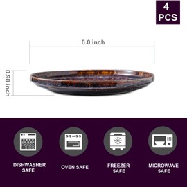 KYBSCZ Ceramic dinner plates set of 4, Dessert plates & Salad plates for party and wedding, Microwave safe porcelain plates set, 8 Inch