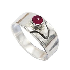 JEWELSTREZORO Cabochon-Granat Edelstein-Bandring für Herren und Damen,Geschenkartikel, 925er-Sterlingsilber Bandring Schmuck TSR1081BS_18 (64 (20.4))