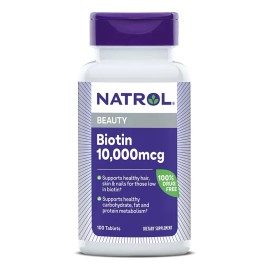 Natrol Beauty Biotin 10,000mcg Vitaminas para la Belleza, 100 Tabletas, Suministro para 100 Días, incluyen una importante vitamina B para apoyar la salud del cabello, la piel y las uñas