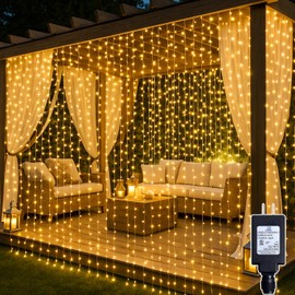 Soagrc 200 LED Curtain String Lights 9.8 * 6.6FT Plug in Fairy with Timer and 8 Modes, Waterproof Window Wall for Bedroom Wedding Party Indoor Outdoor Christmas Decor