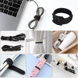 Reusable Cable Ties,100Pcs Wrap Cable Ties,8 Inch Black Adjustable Cable Management Straps for Electrical Cable and Wire Organizer(20x1.2CM)