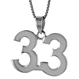 Sterling Silver Number 33 Necklace for Jersey Numbers & Recovery High Polish, 22 inch CRB_050