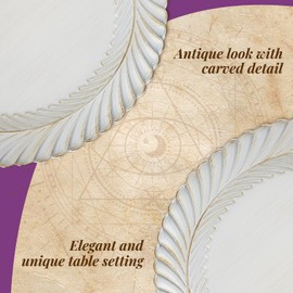 Gifturbo Antique White Charger Plates, 13" Round Chargers for Dinner Plates, Plastic Floral Plate Chargers with Embossed Rims for Wedding,Party, Table Setting,Decoration,Set of 6