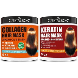 2 Pack Collagen Hair Mask & Keratin Hair Mask,Keratin Hair Treatment,Hydrating Argan Oil Hair Repair Treatment Deep Conditioner Hair Mask for Dry Hair,Collagen with Biotin Hair Treatment Mask