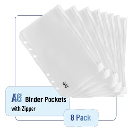 Mr. Pen- A6 Binder Inserts and Envelopes, 8 Pack, 6 Holes, Clear Zipper Pouches