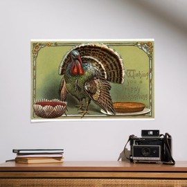 Lantern Press 16x24 Inch Giclee Print, Wishing You a Happy Thanksgiving, Turkey by Punch and Pie, Vintage Holiday Art