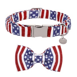 UP URARA PUP Dog Collar with Bow Tie, 4th of July Comfortable Cotton Dog Collar, American Flag Collar for Small Girl Boy Dog, Patriotic Bowtie Collar with Metal Buckle, S