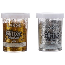 Baker Ross Jumbo Gold and Silver Glitter Shakers for Kids Arts and Crafts — Large Glitter Containers Ideal for Crafting in Classrooms, Schools, and Preschools (Pack of 2),100g