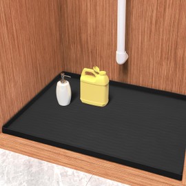 URMONA Under Sink Mat, 40'' x 22'' Under Sink Mats for Kitchen, Waterproof Silicone Under Sink Liner Drip Tray, Sink Cabinet Protector Mats for Kitchen，Black