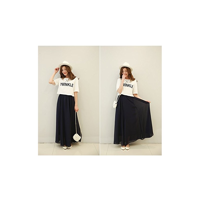 SYVENT Women's Chiffon Maxi Skirt Spring Summer Elastic Waist Lined