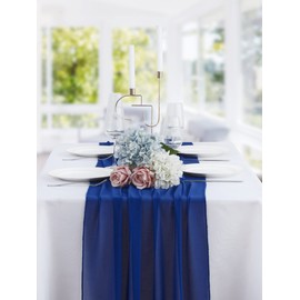 BEDDEB 29x120 Inches 10 Pack Navy Blue Chiffon Table Runner 10Ft Sheer Wedding Table Runner Romantic Tulle Table Runner for Wedding Decor Birthday Party Bridal Baby Shower Table Decoration