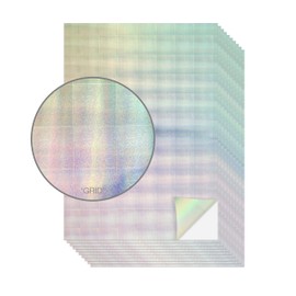 Evergreen Goods A4 Holographic Silver Printable Vinyl - Inkjet & Laser Compatible, Waterproof, Glossy, Perfect for Cricut & Silhouette Cutters, Stunning Designs, 10 Sheets (Grid Pattern)