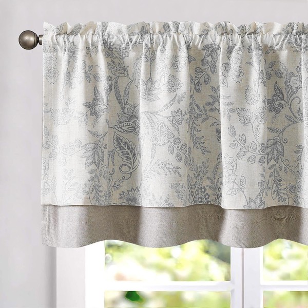 TOPICK Floral Kitchen Curtains Blackout Valance Botanic Patterns 18 Inch