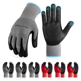 DURATECH Micro-Foam Nitrile Safety Work Gloves, 6 Pairs, Non-slip Dot Coated Gloves, with Touchscreen Capability, Ideal for General Purpose (Grey and Red, L)