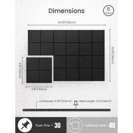 Bumusty Large Cork Board Alternative-36 x24 Felt Bulletin Board Tiles, with 30 Pushpins, 40 Adhesive Tabs, 6-Pack Slat Wall Paneling, Cork Boards for Office Push Pin Board Felt Board-Black