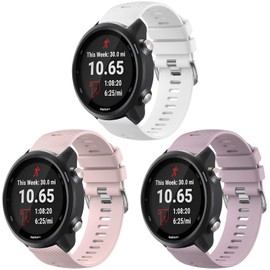 Meliya 20mm Soft Silicone Replacement Strap for Garmin Forerunner 245/645 Music SmartWatch, Unisex, One Size, Pink, White+Pink+Violet, Standard Watch Band