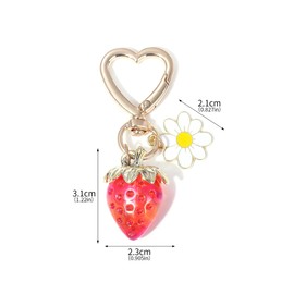 Philison 2 Pcs Cute Strawberry Keychain for Women Girls,Kawaii Heart Flower Daisy Key Chain Accessories,Bag Charms, Heart Keychains Decor for Purse Backpack（Red）