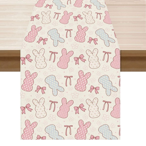 BOTB LIHM Easter Flowers Bunny Pink Bow Rabbits Cloth Table