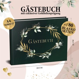 Wedding Guest Book, A4 Landscape with 80 Blank Pages, Wedding Guest Book, Vintage Wedding Guest Book, Wedding Guest Book, Guest Book Birthday, Christening, Bridal Eve, Eucalytpus Green