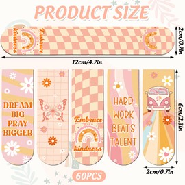 Whaline 60Pcs Retro Groovy Inspirational Magnetic Bookmarks Assorted Positive Affirmation Book Marks Boho Floral Magnet Page Clips for Back to School Teachers Students Book Lovers Reading Gifts