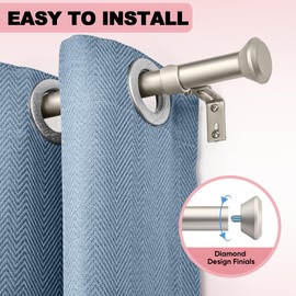 SIMEWIN Heavy Duty Curtain Rods for Windows 72 to 144 Inches, 1 Inch Silver Adjustable Curtain Rods with Diamond Finials (Silver,72-144)