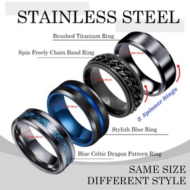 4Pcs Mens Rings Set Anxiety Spinner Chain Rotation Fidget Band Cool Bicycle Hip Hop Stainless Steel Male Jewelry