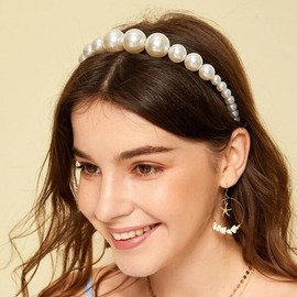 SINLOV Bridal Wedding Hair Band Vintage Bridal Pearl Headband Faux Round Peal Pearls Hair Vine Headpiece Hair Accessories Headband for Women