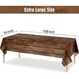 YYBD 3Pcs Wood Grain Tablecloth Brown Wood Grain Table Covers Disposable PE Rectangular Tablecover Rustic Farmhouse Table Decoration for Birthday Wedding Western Party Supply, 54" x 108" (Dark Brown)