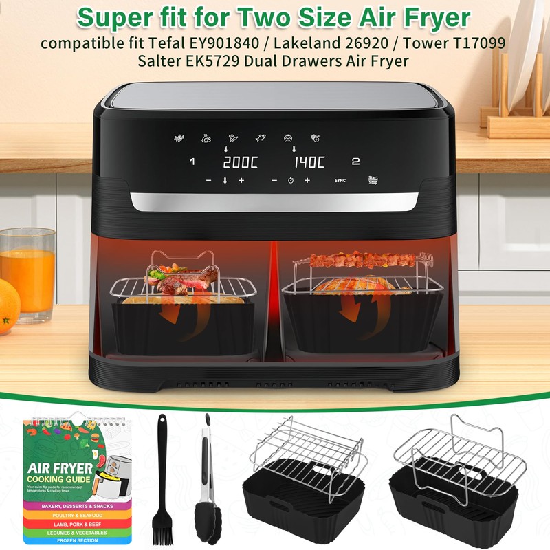 Air Fryer Accessories Set for Tefal Easy Fry 5.2l/3.1l, Large&Small