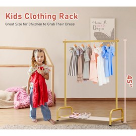 SLEEPING LAMB Baby Clothing Rack, Small Kids Clothes Rack with Bottom Storage Shelf, Child Clothes Hanger Rack for Coats, Metal Dance Costume Garment Rack for Hanging Clothes, Gold