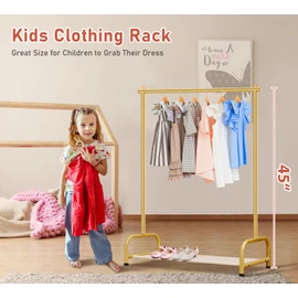 SLEEPING LAMB Baby Clothing Rack, Small Kids Clothes Rack with Bottom Storage Shelf, Child Clothes Hanger Rack for Coats, Metal Dance Costume Garment Rack for Hanging Clothes, Gold