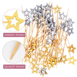 LAOJU Cocktail Sticks Fruit Sticks 100 PCS Cocktail Skewers for Food 12CM Long Toothpicks Cocktail Picks Star Food Picks Decorative for Party Desserts Appetizers Fruits Sandwich Drinks