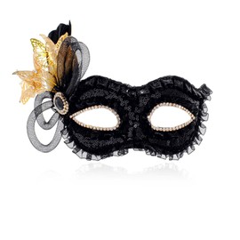 Flayem Women's Venetian Masquerade Mask Black Sequins Butterfly Drilling Rig Licorice Beautiful Sparkle Party Costumes Mardi Gras Appendix