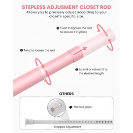 Closet Rods for Hanging Clothes, 17 to 54 Inches Stepless Adjustable Metal Closet Rod, 1.3 Inches Heavy Duty Clothes Hanging Rod for Closet Wardrobes Laundry RV, Pink