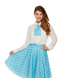 HD Novelty Women's 50s Rock n Roll and 60s Fancy Dress Instant Set - Polka Dot Skirt and Necktie Combo (Blue)