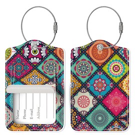 Audimi 2 Pcs Luggage Tags,Suitcase Tags with Privacy Protection Stainless Steel Loop and Address Card for Women Men Girls Travel Bag Suitcase,Mandala