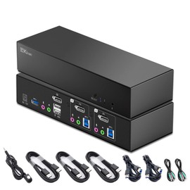 1U Rack Mount 8 Port USB VGA KVM Switch with 8 USB VGA Cables - 2048 x 1536 DDC2B, Support Panel Buttons/Hotkeys/OSD Menu/Mouse Switching, Auto Scan, Control up to 8 Computers
