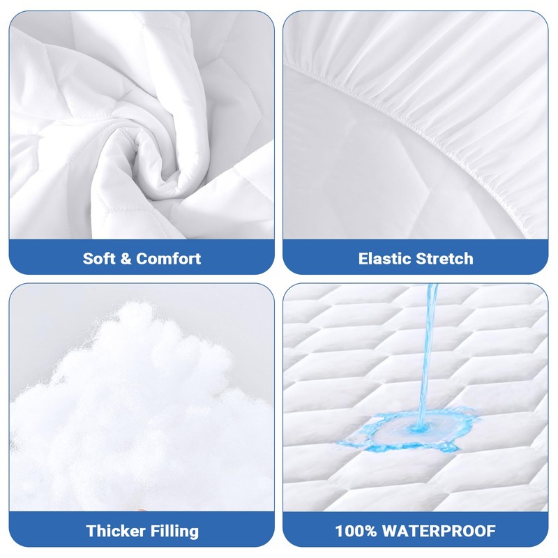 MUXHOMO 2 Pack King Size Mattress Protector, 100% Waterproof Quilted