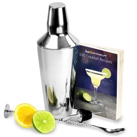 bar@drinkstuff Tom Collins Cocktail Set with Cocktail Recipe Book, Cocktail Shaker, Mixing Spoon & Pourer Cocktail Making Set