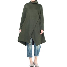 Minibee Women's Long Sleeves Dress Cowl Neck Pullovers Irregular Hem Sweater Dress with Pockets Army Green