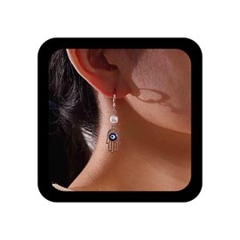 Allereya Vintage Hamsa Hand Dangle Earrings Devil Eye Drop Earrings Pearl Hoop Huggie Earrings Gold Pearl Hamsa Earrings Jewellery for Women and Girls