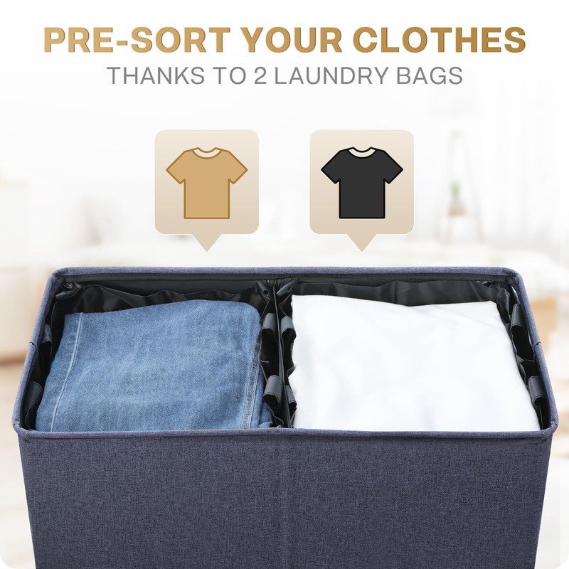 SOLEDI Large Double Laundry Hamper with Lid, Collapsible Clothes Hamper