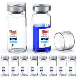 Biomed Solutions Sterile Empty Vial with Reusable Plastic Cap,Ready to Fill Glass Containers, Liquid Injection Bottle Sealed with Self Healing Injection Port (10ml Clear 10pcs)